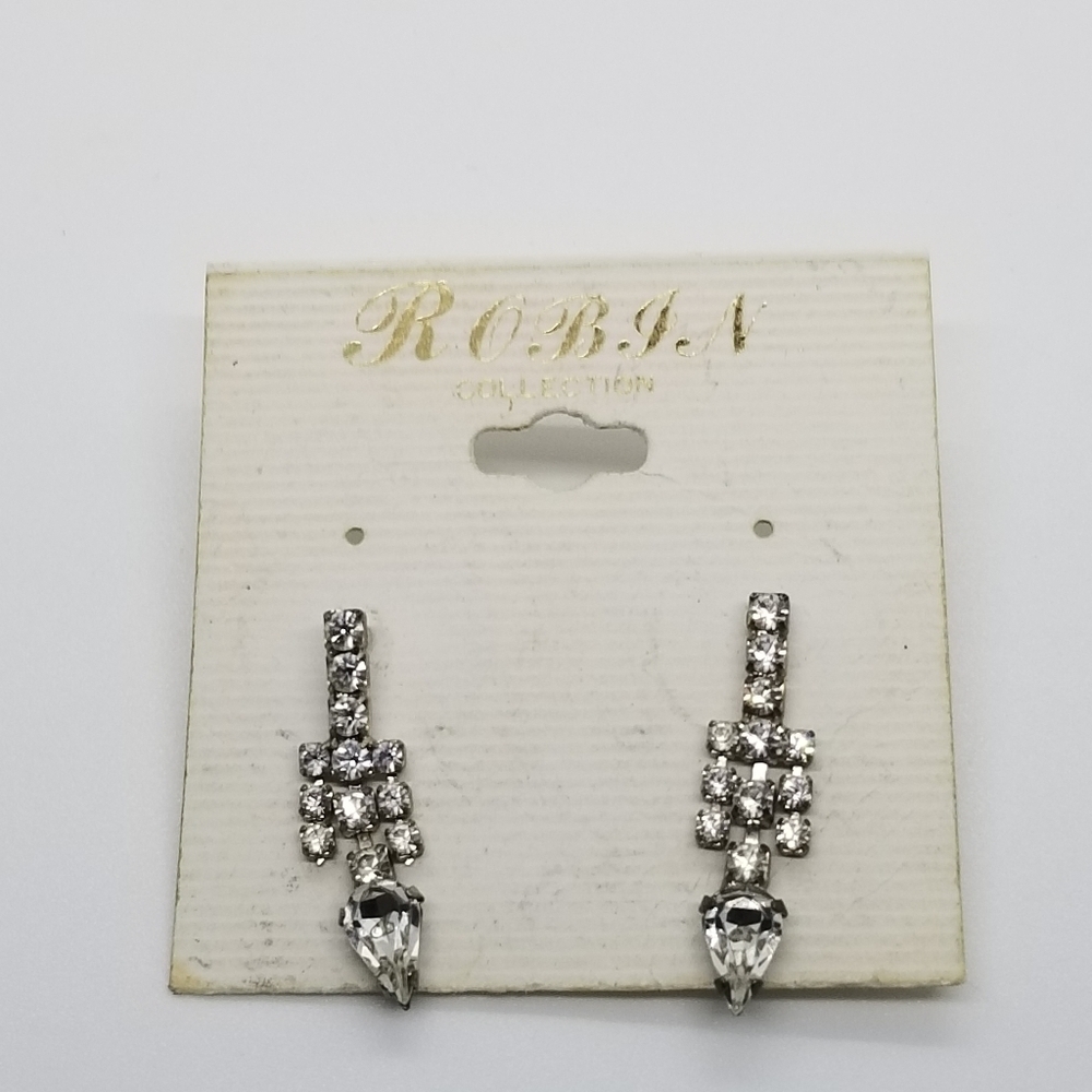Vintage Robin Collection silver tone rhinestone dangle earrings - Picture 4 of 4